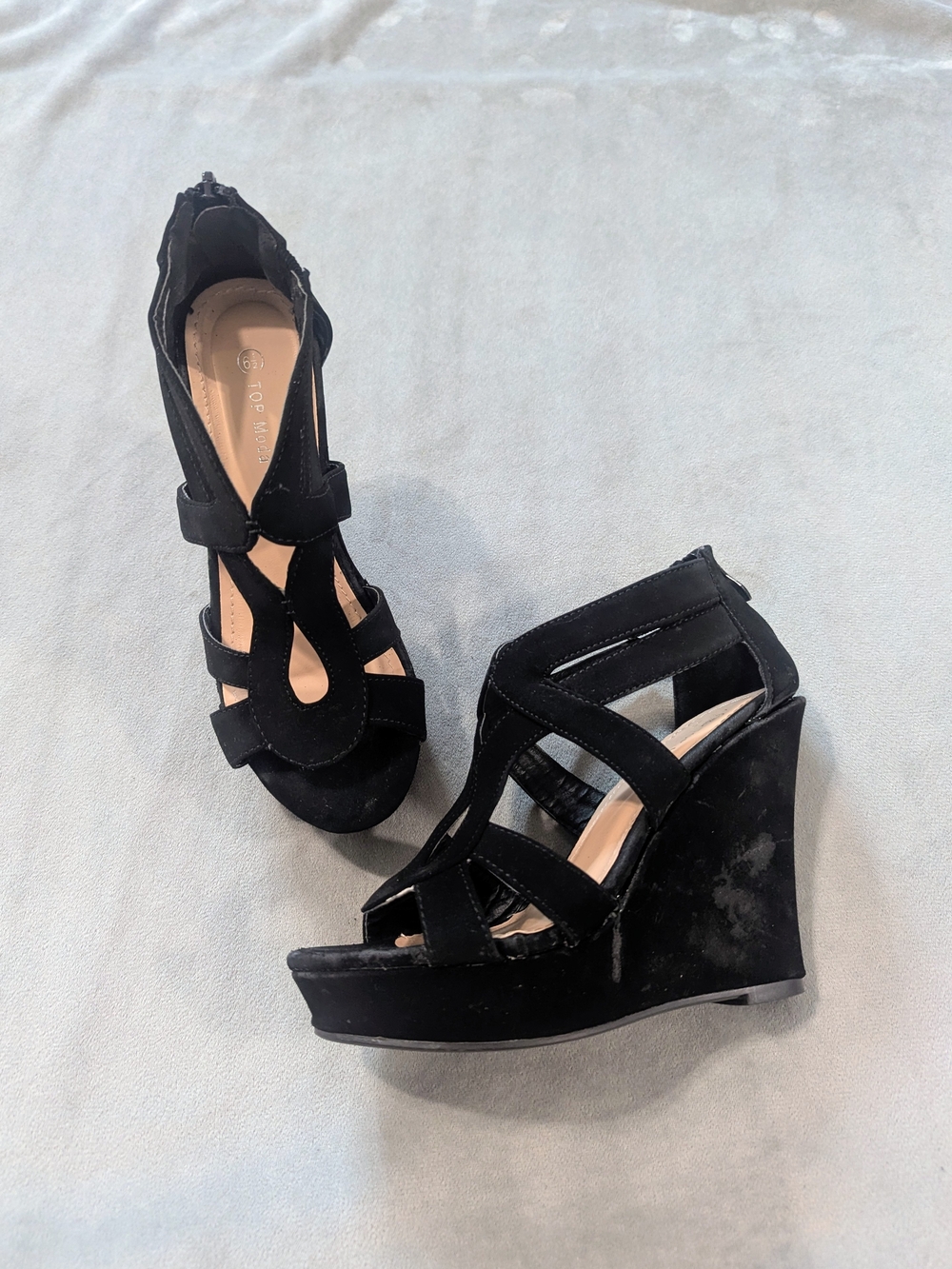 Top Moda Black Faux Suede Wedge Platform Sandals